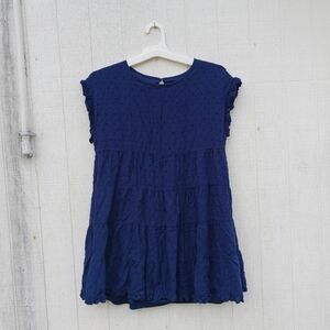 Emory Park Swiss Dot Navy Blue Tiered Mini Dress Womens Sz Small